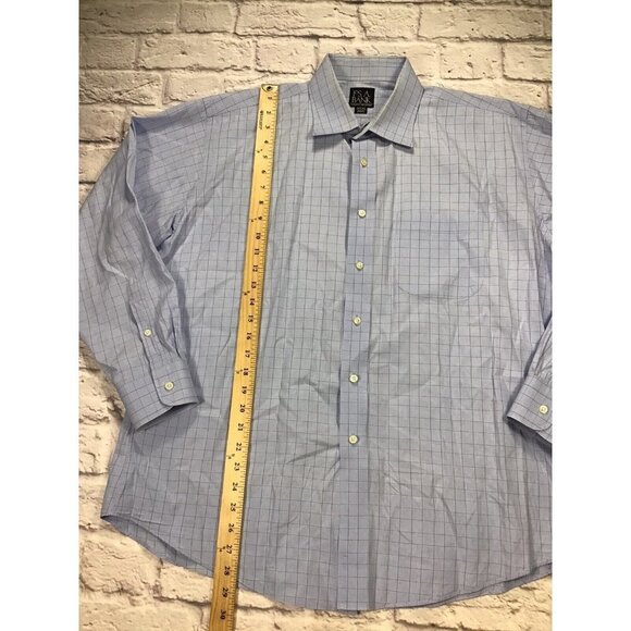 Jos A Bank Dress Shirt Mens 16.5-33 Blue Check Plaid Long Sleeve Button Up - Picture 6 of 7